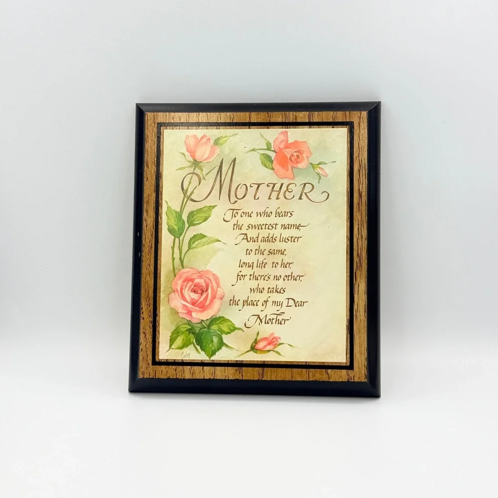 Vintage Mother Poem Wall Hanging Mom Gift Floral Wood Plaque Cottage Decor Art